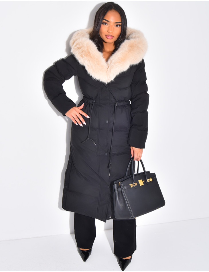 Doudoune longue à capuche fourrée