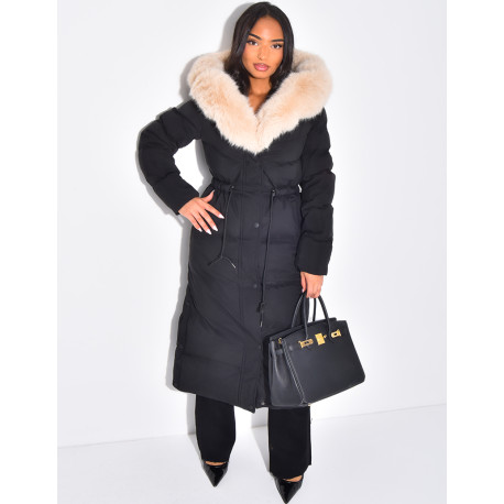 Doudoune longue à capuche fourrée