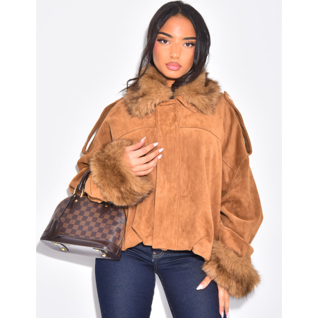 Bombers en suédine à fausse fourrure amovible