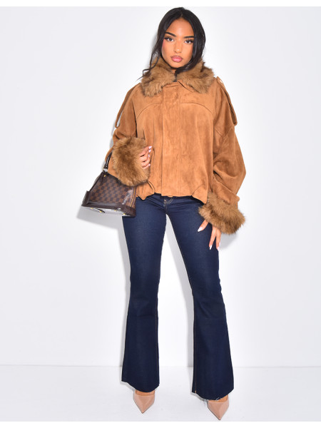 Bombers en suédine à fausse fourrure amovible