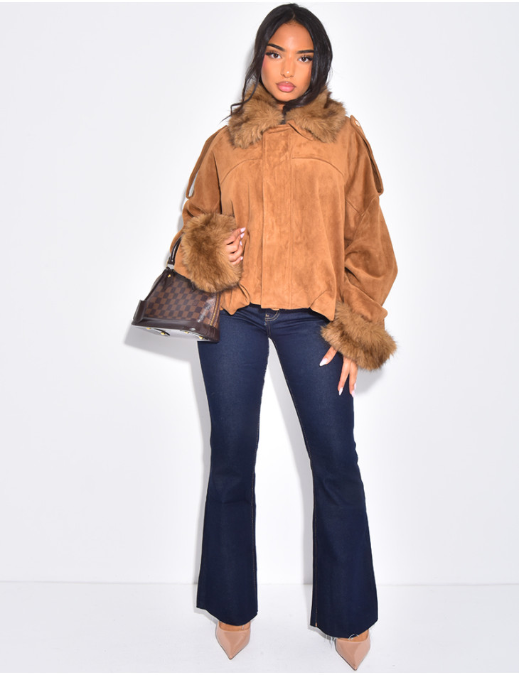 Bombers en suédine à fausse fourrure amovible