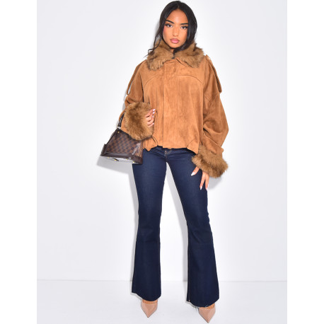 Bombers en suédine à fausse fourrure amovible