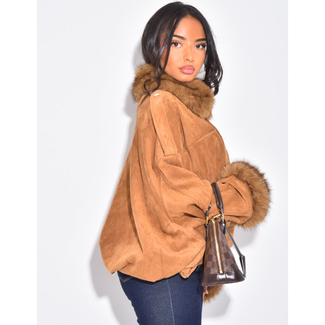 Bombers en suédine à fausse fourrure amovible