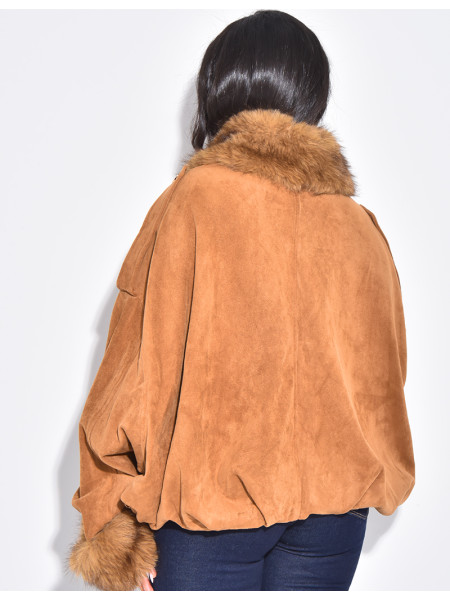 Bombers en suédine à fausse fourrure amovible