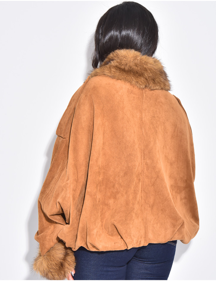 Bombers en suédine à fausse fourrure amovible