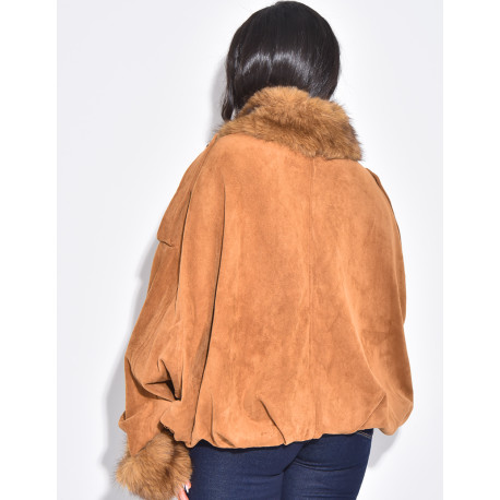 Bombers en suédine à fausse fourrure amovible