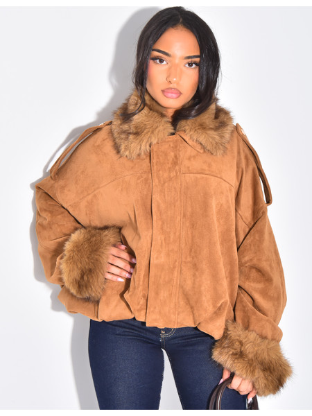 Bombers en suédine à fausse fourrure amovible