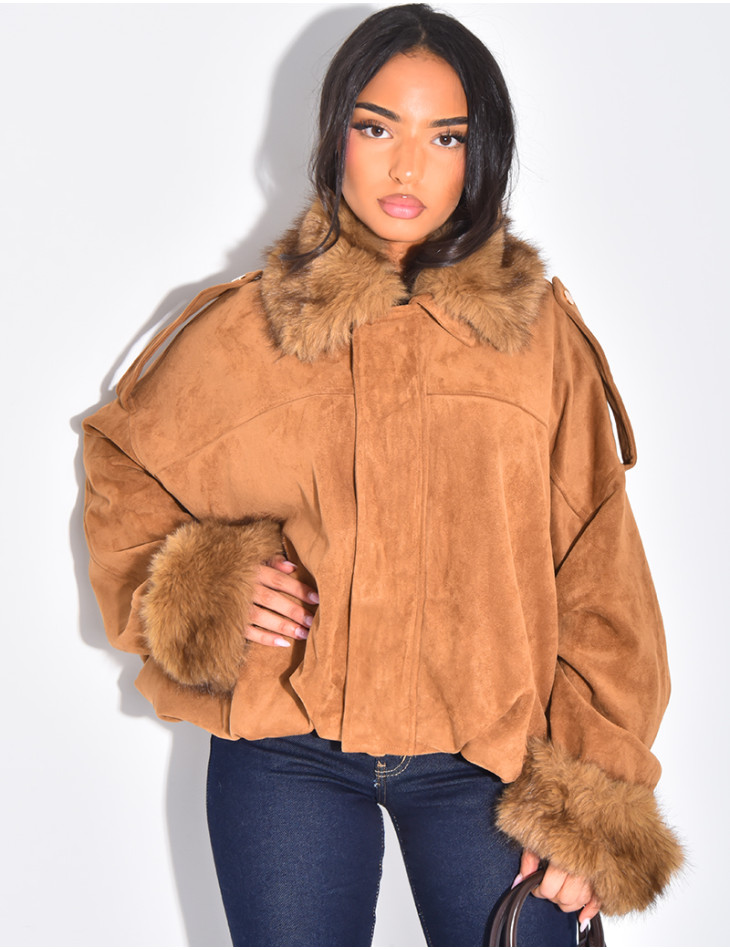 Bombers en suédine à fausse fourrure amovible