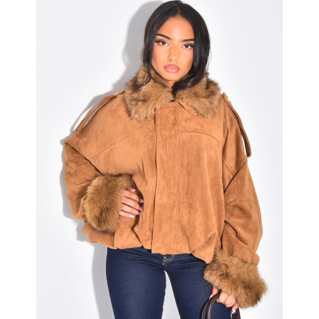 Bombers en suédine à fausse fourrure amovible