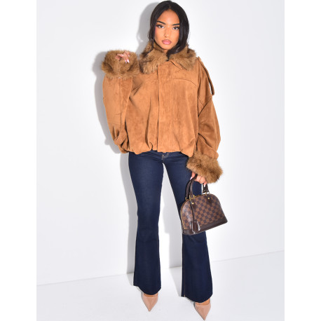 Bombers en suédine à fausse fourrure amovible