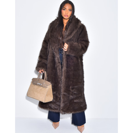 Manteau oversize à fourrure premium marron froid