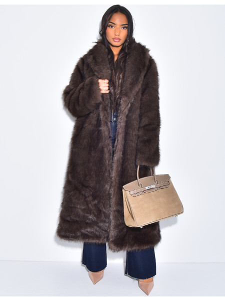 Manteau oversize à fourrure premium marron froid