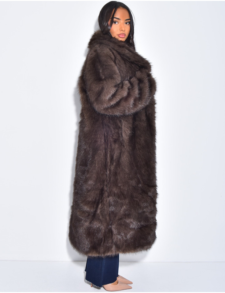 Manteau oversize à fourrure premium marron froid