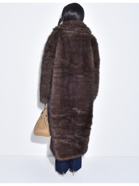 Manteau oversize à fourrure premium marron froid