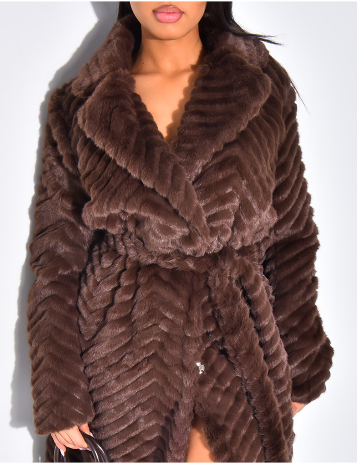 Manteau long en fausse fourrure effet chevron
