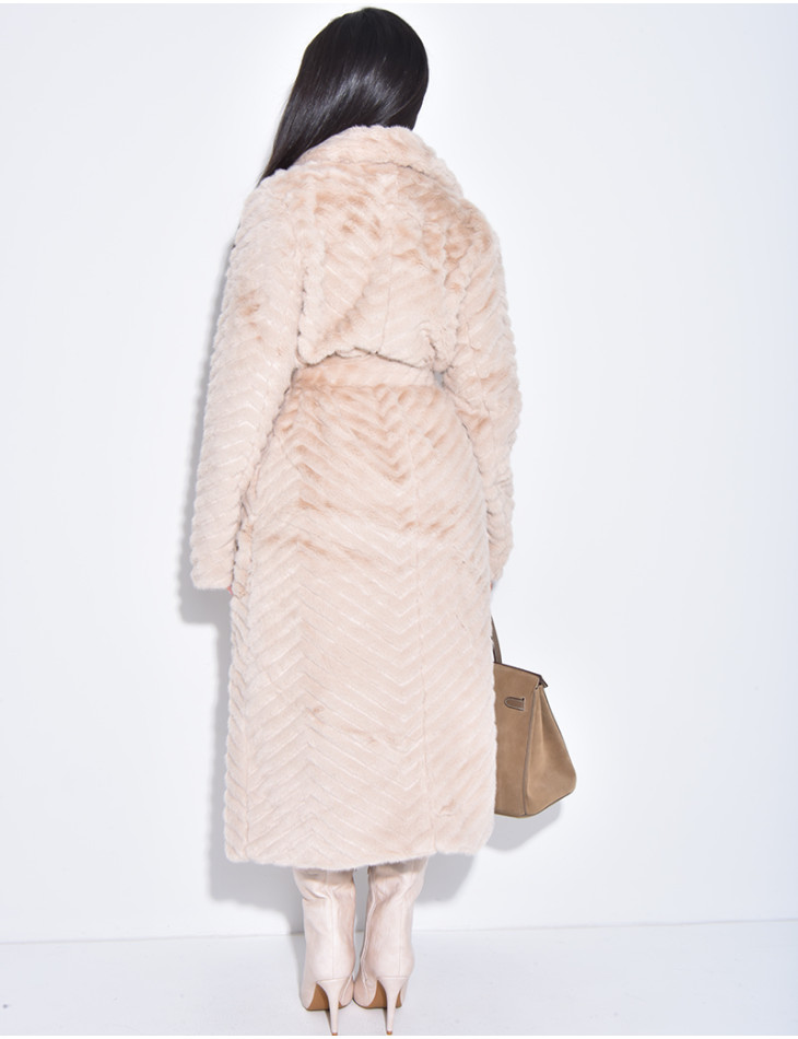 Manteau long en fausse fourrure effet chevron