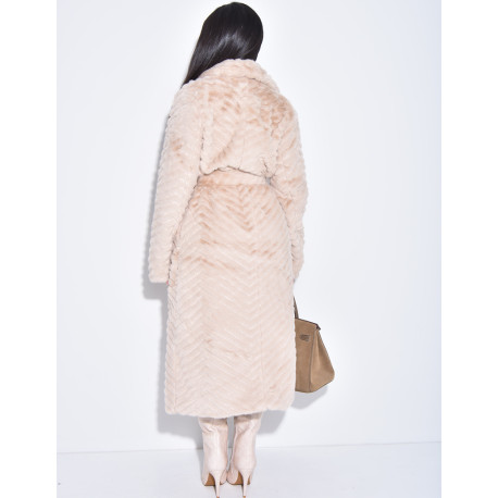 Manteau long en fausse fourrure effet chevron