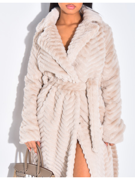 Manteau long en fausse fourrure effet chevron