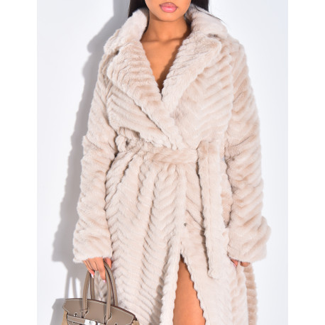 Manteau long en fausse fourrure effet chevron