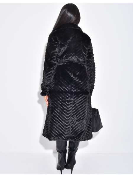 Manteau long en fausse fourrure effet chevron