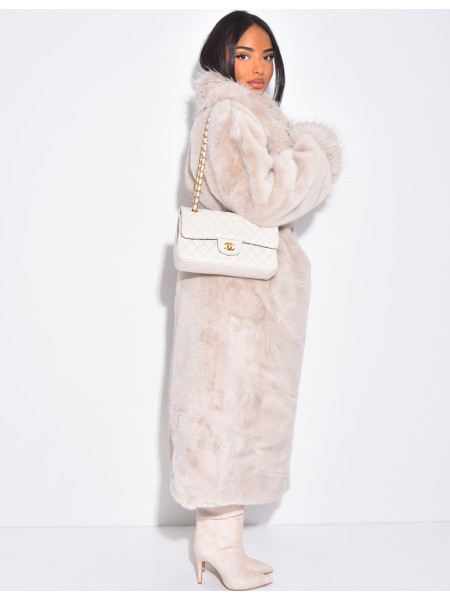 Manteau long en fausse fourrure à col rabattu