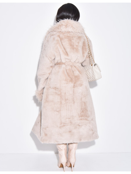 Manteau long en fausse fourrure à col rabattu