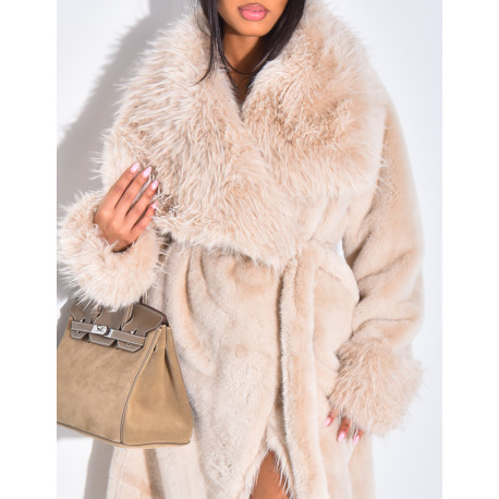 Manteau long en fausse fourrure à col rabattu