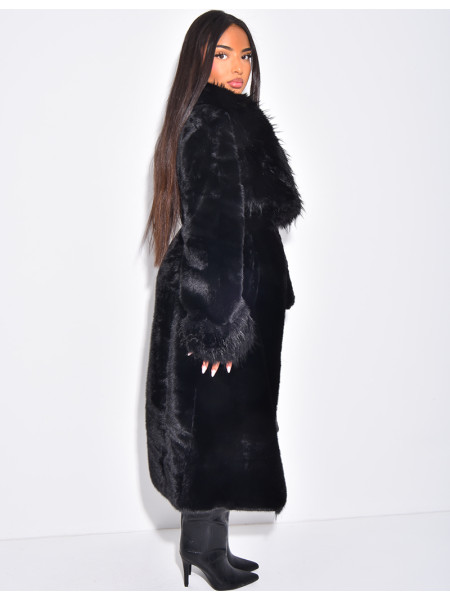 Manteau long en fausse fourrure à col rabattu