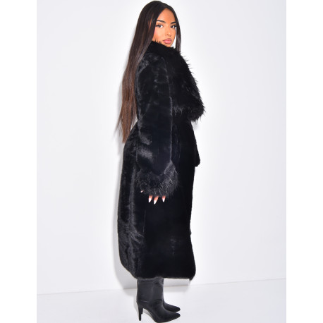 Manteau long en fausse fourrure à col rabattu