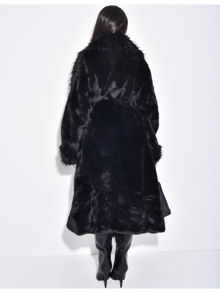 Manteau long en fausse fourrure à col rabattu
