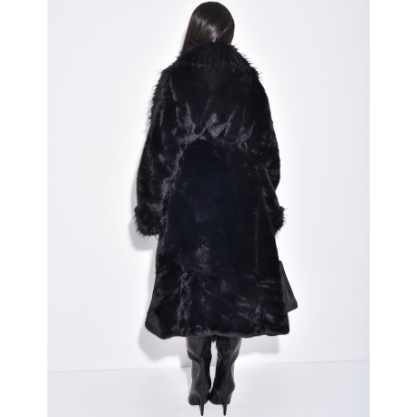 Manteau long en fausse fourrure à col rabattu