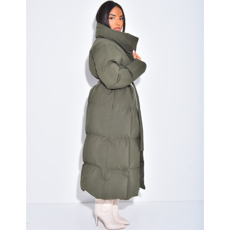 Doudoune longue matelassée à nouer