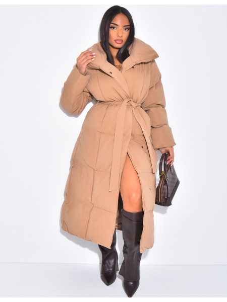 Doudoune longue matelassée à nouer