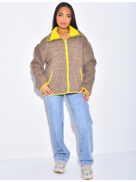 Jacke aus gekochter Wolle mit kontrastierenden Bordüren