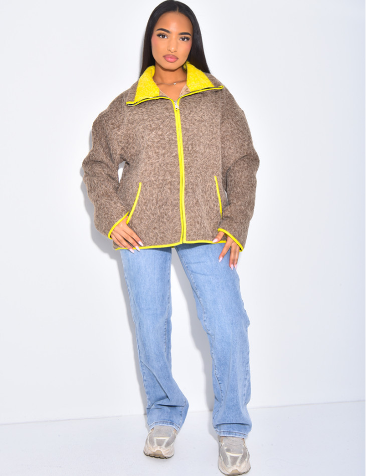 Jacke aus gekochter Wolle mit kontrastierenden Bordüren