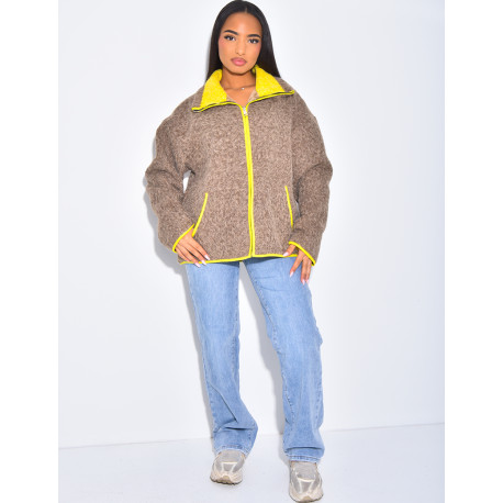 Jacke aus gekochter Wolle mit kontrastierenden Bordüren