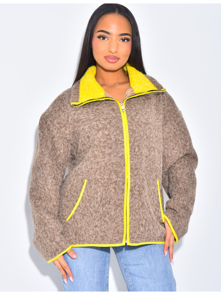 Jacke aus gekochter Wolle mit kontrastierenden Bordüren