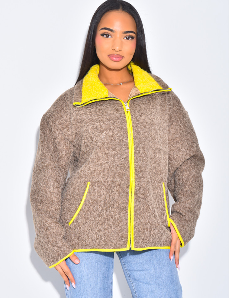 Jacke aus gekochter Wolle mit kontrastierenden Bordüren