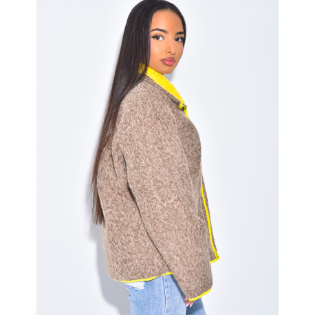 Jacke aus gekochter Wolle mit kontrastierenden Bordüren