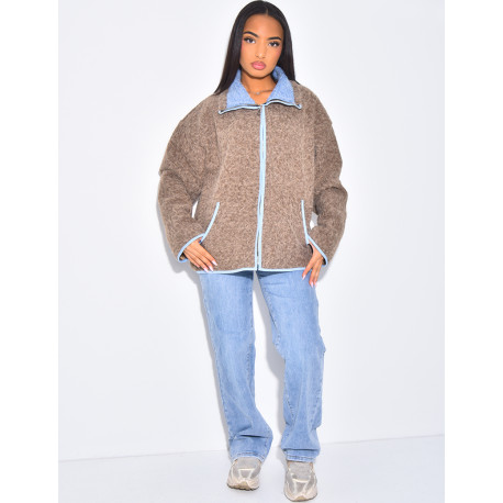 Veste en laine bouillie à bordures contrastantes