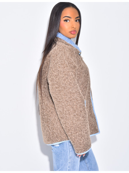 Veste en laine bouillie à bordures contrastantes