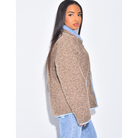 Veste en laine bouillie à bordures contrastantes