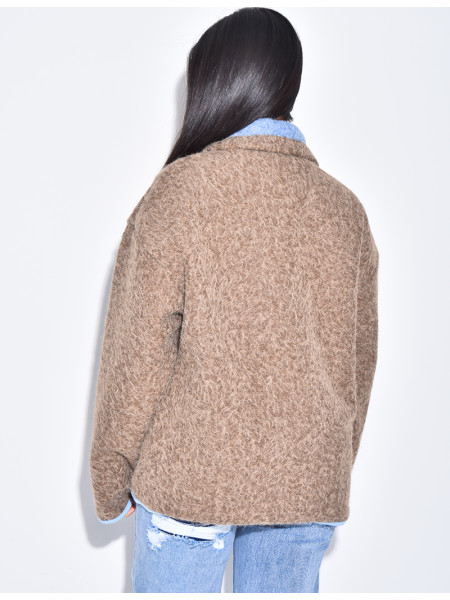 Veste en laine bouillie à bordures contrastantes