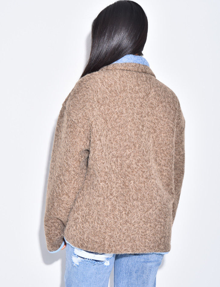 Veste en laine bouillie à bordures contrastantes