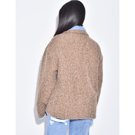 Veste en laine bouillie à bordures contrastantes