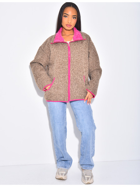 Veste en laine bouillie à bordures contrastantes