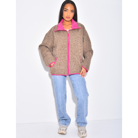 Veste en laine bouillie à bordures contrastantes