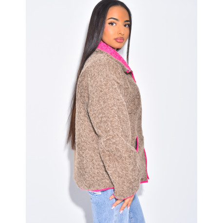 Veste en laine bouillie à bordures contrastantes