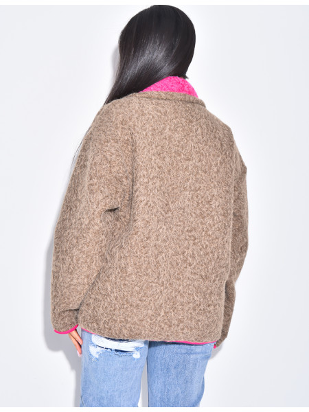 Veste en laine bouillie à bordures contrastantes