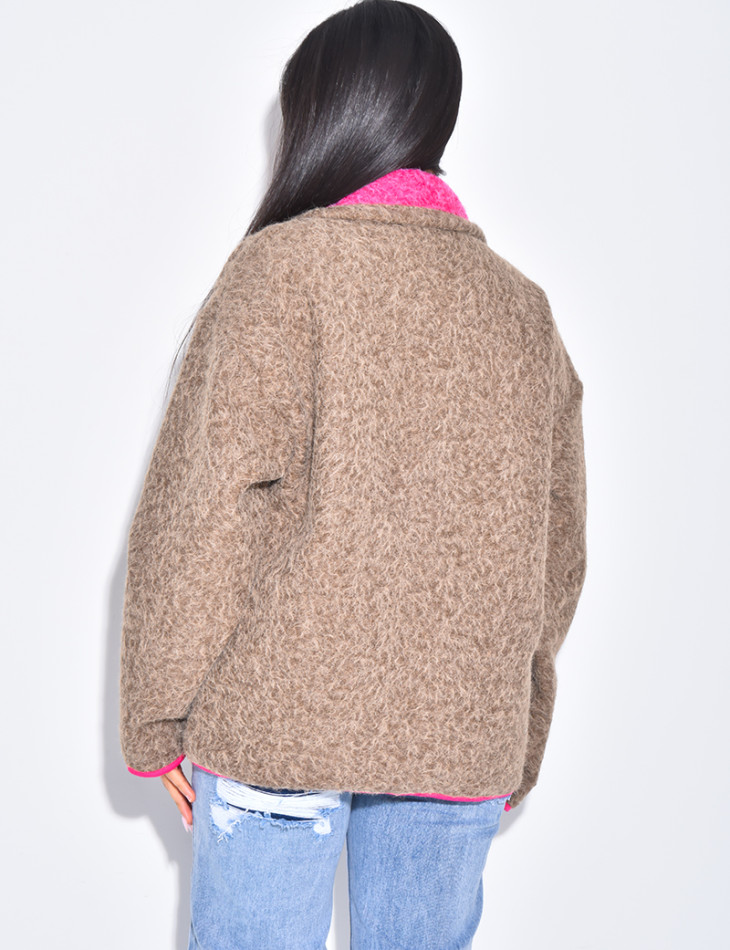 Veste en laine bouillie à bordures contrastantes